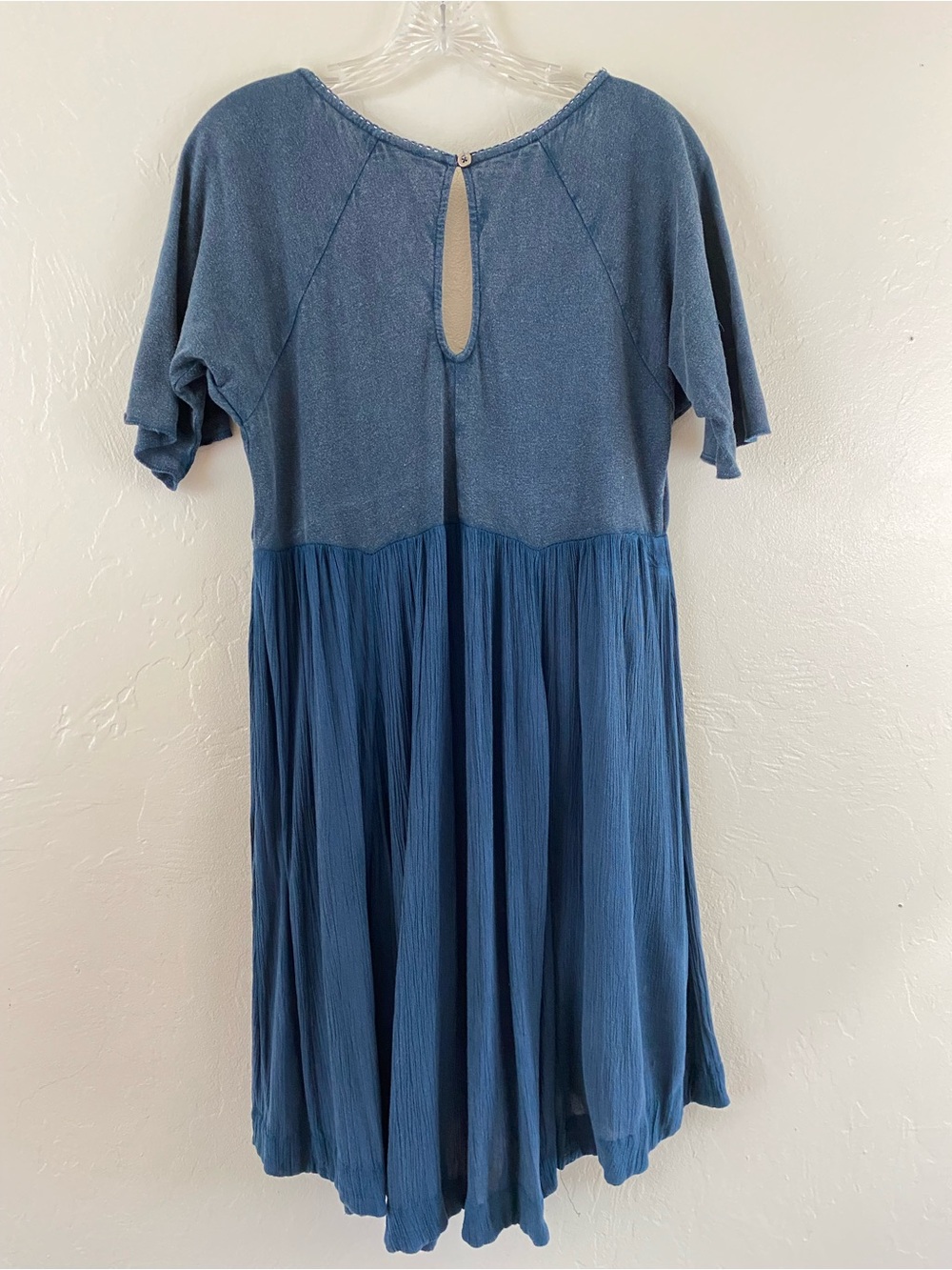 Free People Size Small Navy Blue Cotton Jersey Knit Embellished Flowy Midi Dress - Picture 7 of 7